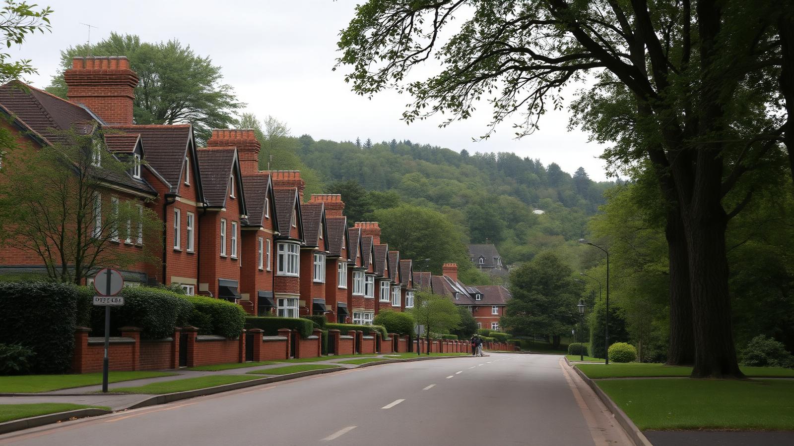 Egham street of Victorian villas on a leafy rising road towards Englefield Green